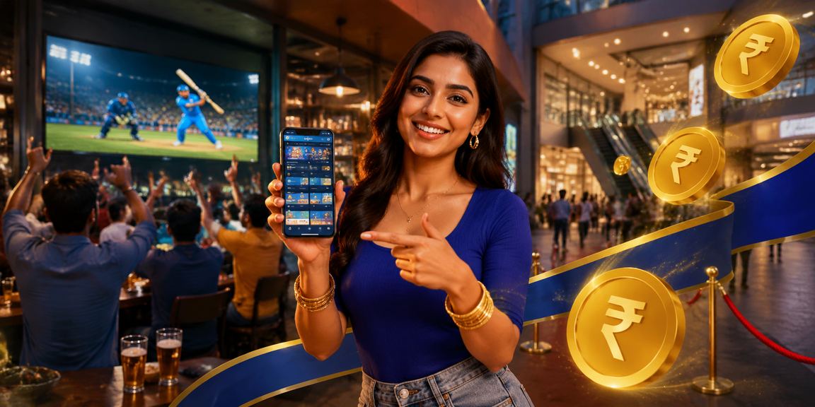 Indian Rupee currency notes with a digital betting platform concept