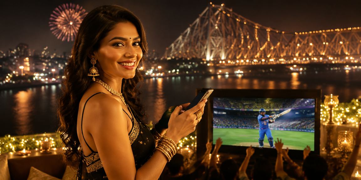 Festive night scene in Kolkata with cricket betting concept