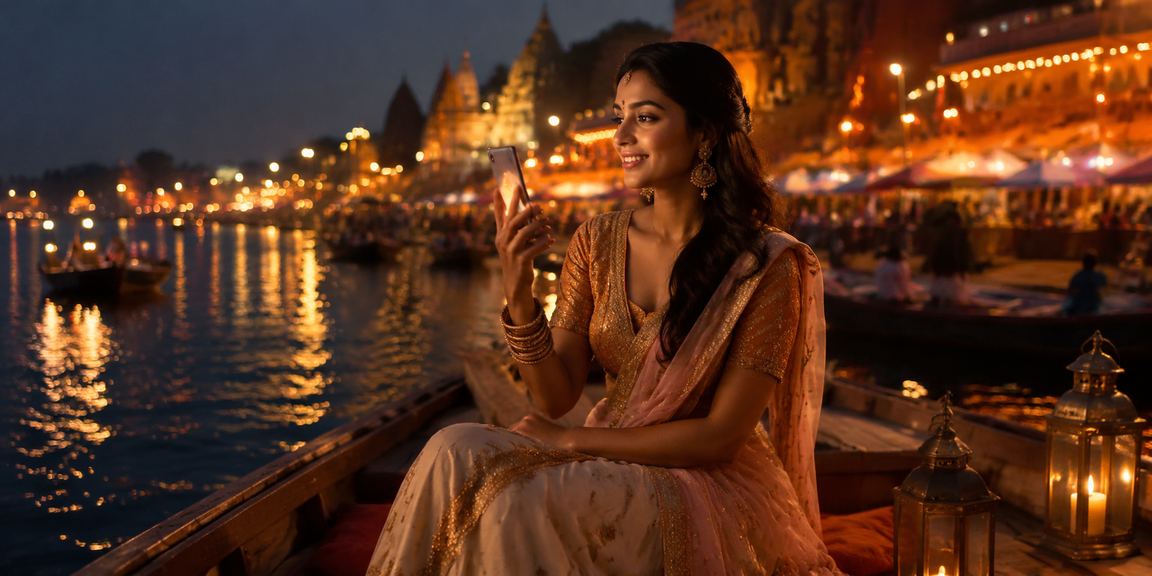 Night market in Varanasi with mobile casino gaming